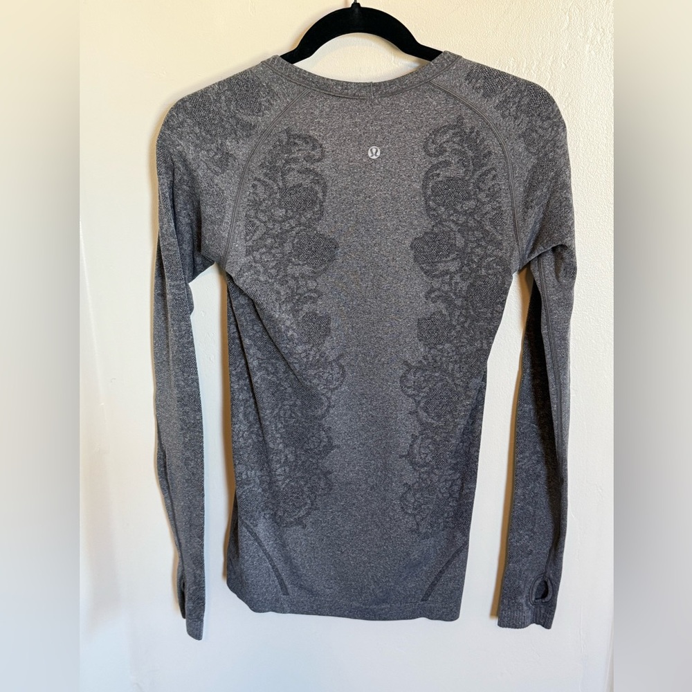 Lululemon Swiftly Gray Lace Long Sleeve Athletic Top